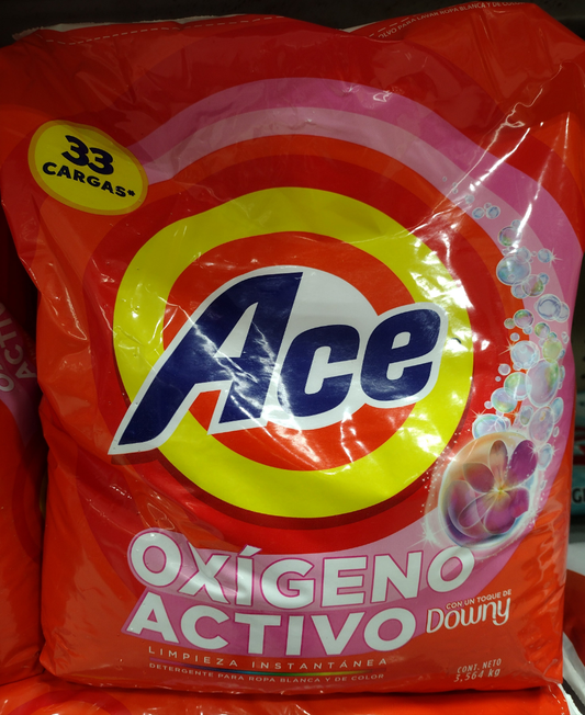 2X ACE DETERGENTE EN POLVO CON DOWNY ( DETERGENT POWDER ) 2 BOLSAS GRANDES DE 3.56 KILOS (127 OUNCES) EACH - FREE SHIPPING