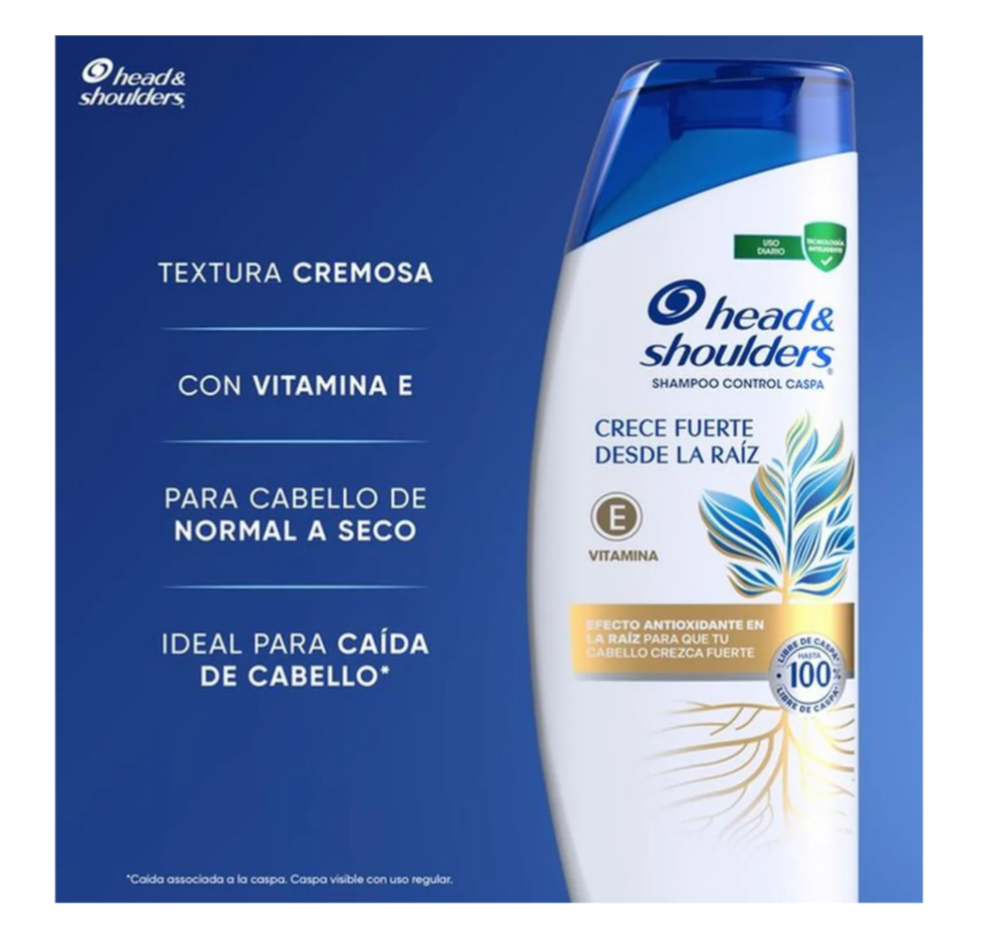 HEAD AND SHOULDERS CRECE FUERTE SHAMPOO  / STRONG GROWTH SHAMPOO - 2 FRASCOS DE 375ml C/U - ENVIO GRATIS