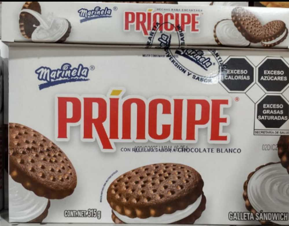 MARINELA PRINCIPE GALLETAS CON CHOCOLATE BLANCO / WHITE CHOCOLATE FILLED COOKIES - 1 BOX OF 315G EACH - FREE SHIPPING