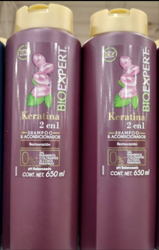 2X BIOEXPERT SHAMPOO KERATINA ( KERATIN )- 2 FRASCOS GRANDES DE 650ml c/u - ENVIO GRATIS