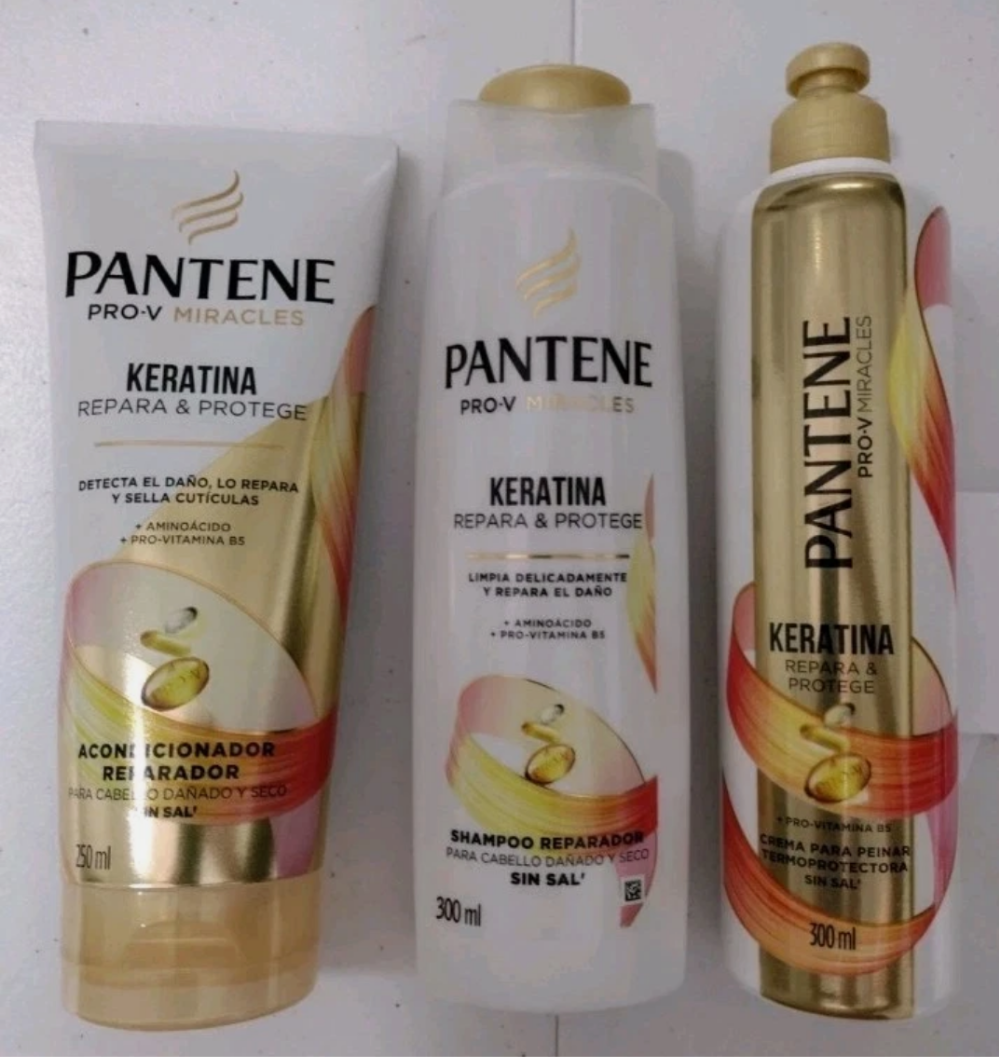 PANTENE KERATINA SHAMPOO ACONDICIONADOR Y CREMA PARA PEINAR - JUEGO DE 3 PIEZAS / 3 PIECE SET OF PANTENE KERATIN SHAMPOO , CONDITIONER, & HAIR CREAM - FREE SHIPPING