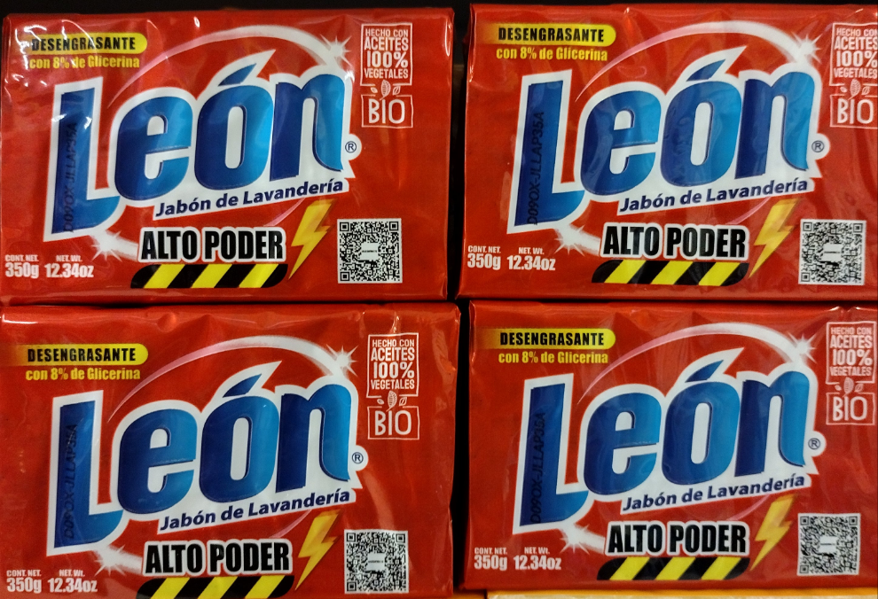 4X LEON JABON PARA LAVANDERIA ALTO PODER / LAUNDRY SOAP BARS "POWER CLEAN"- 4 BARS OF 350g EACH - FREE SHIPPING