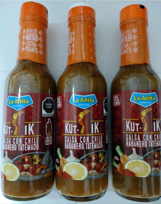 LA ANITA HABANERO TATEMADO SALSA MEXICANA / GRILLED HABANERO MEXICAN SALSA - 3 BOTTLES OF 150ml EACH - FREE SHIPPING