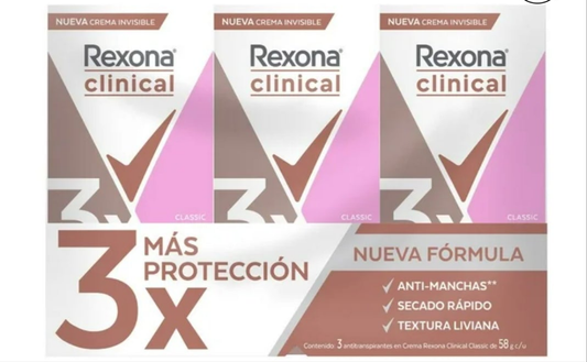 REXONA CLINICAL DESODORANTE CREMA /  DEODORANT CREAM - 3 BOXES OF 58g EACH - FREE SHIPPING