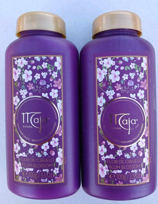 2X MAJA TALCUM POWDER  PLUM BLOSSOM  / FLOR DE CIRUELO TALCO - 2 CONTAINERS OF 100g EACH - FREE SHIPPING