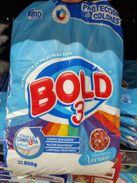 2X BOLD 3 DETERGENTE EN POLVO " COLORES DE VERANO " ( DETERGENT POWDER ) 2 BOLSAS DE 850g (30 OUNCES) EACH - FREE SHIPPING