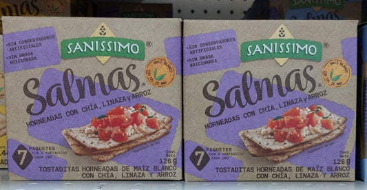 2X SALMAS HORNEADAS DE MAIZ BLANCO CON CHIA LINAZA Y ARROZ / CORN BAKED CORN CRACKERS WITH CHIA FLAXSEED AND RICE -2 Boxes