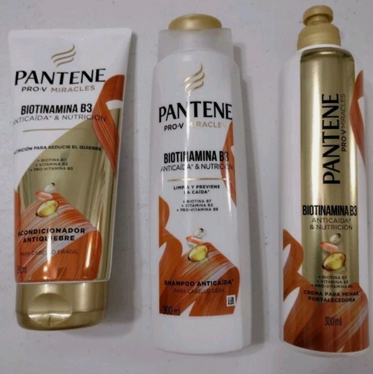 PANTENE BIOTINAMINA SHAMPOO ACONDICIONADOR Y CREMA PARA PEINAR - JUEGO DE 3 PIEZAS / 3 PIECE SET OF BIOTAMINE, SHAMPOO , CONDITIONER, & HAIR CREAM - FREE SHIPPING