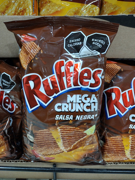 SABRITAS RUFFLES SALSA NEGRA MEGA CRUNCH MEXICAN CHIPS - 5 BAGS OF 38g EACH - FREE SHIPPING