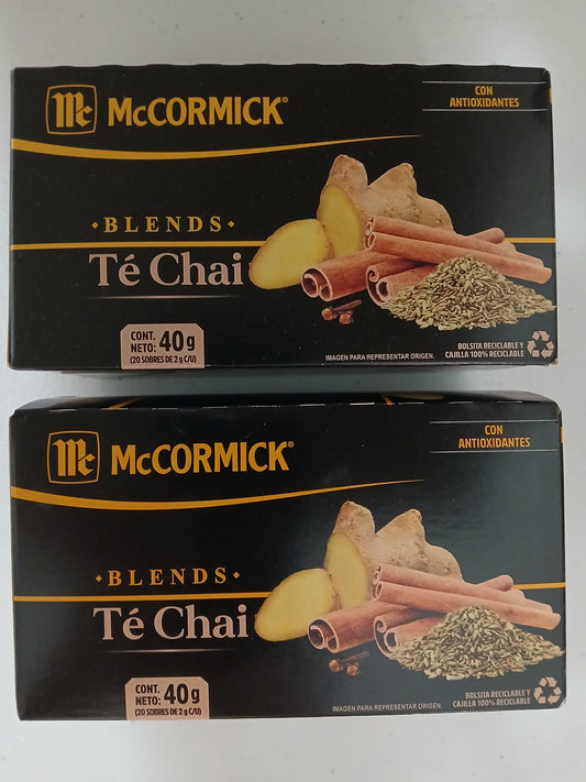 MCCORMICK CHAI TEA / TE CHAI - 2 BOXES OF 20 BAGGIES EACH - FREE SHIPPING