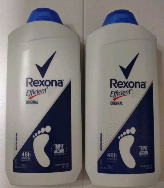 REXONA EFFICIENT TALCO / TALCUM POWDER - 2 CONTAINERS 200g EACH - FREE SHIPPING