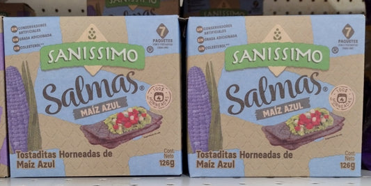 2X SALMAS BAKED BLUE CORN TORTILLA SQUARES / HORNEADAS DE MAIZ AZUL - 2 BOXES OF 7 PACKETS EACH - FREE SHIPPING
