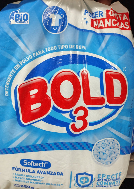 2X BOLD 3 DETERGENTE EN POLVO " QUITA MANCHAS " ( STAIN REMOVER POWDER DETERGENT ) 2 BOLSAS DE 850g (30 OUNCES) EACH - FREE SHIPPING