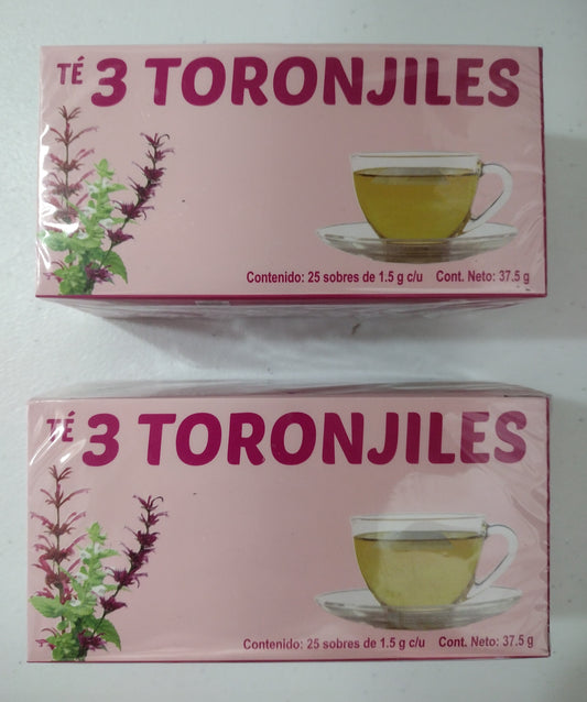 2X AZTECA 3 TORONJILES TE / LEMON BALM TEA - 2 BOXES OF 25 BAGS EACH - FREE SHIPPING