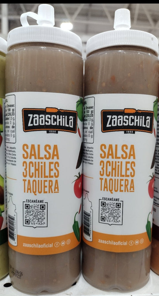 2X ZAASCHILA SALSA 3 CHILES TAQUERA / 3 CHILI TACO SALSA - 2 BIG BOTTLES 15oz EACH - FREE SHIPPING