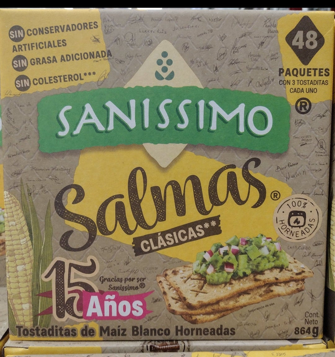 SALMAS CLASSIC BAKED WHITE CORN TORTILLA SQUARES / HORNEADAS CLASICAS DE MAIZ BLANCO - 1 BIG BOX OF 48 PACKETS - FREE SHIPPING