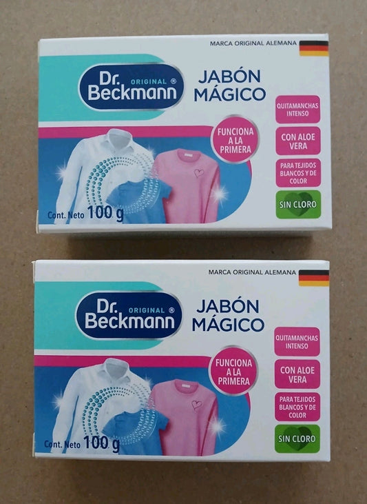 2X DR BECKMANN MAGIC SOAP STAIN REMOVER / JABON MAGICO QUITAMANCHAS - 2 BOXES 100g- FREE  SHIPPING