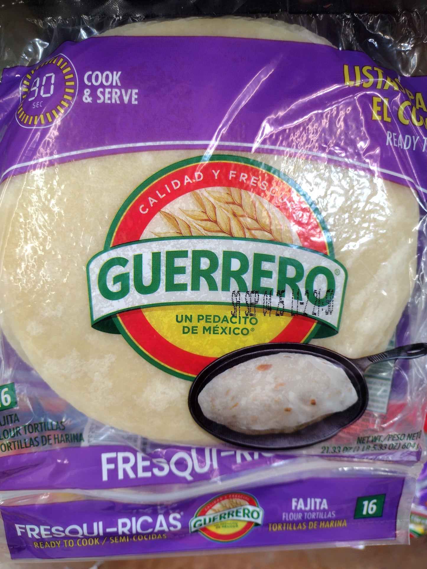 GUERRERO FLOUR ( DE HARINA ) TORTILLAS FRESQUI RICAS - 3 PACKAGES OF 16 TORTILLAS EA. - FREE SHIPPING