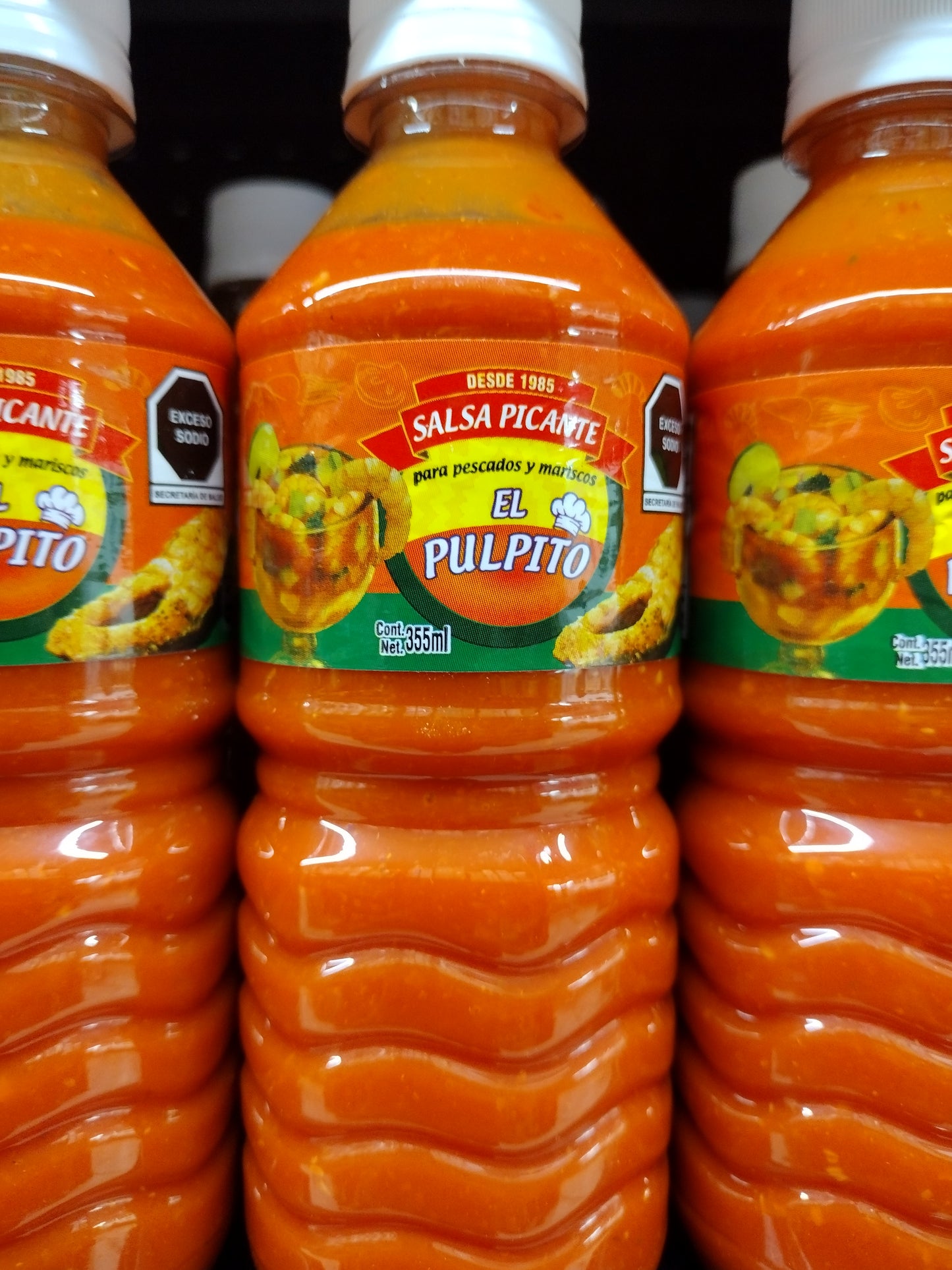 3X EL PULPITO PICANTE SALSA FOR SEAFOOD / MARISCOS - 3 BOTTLES 12 OUNCES (355ml) EACH - FREE SHIPPING