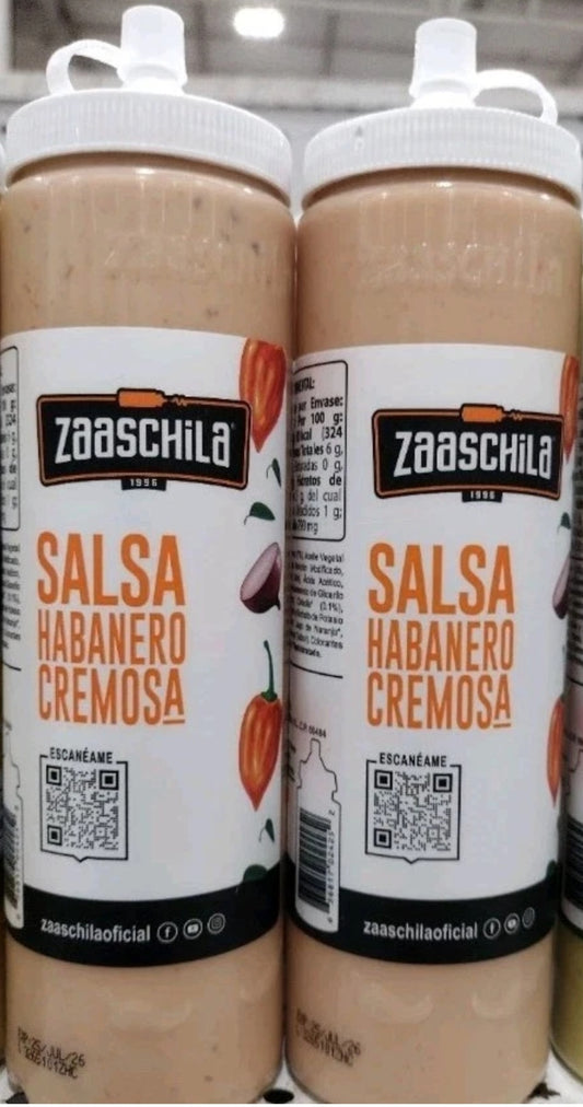 2X ZAASCHILA SALSA HABANERO CREMOSA SALSA / CREAMY HABANERO SALSA - 2 BIG BOTTLES 15oz EACH - FREE SHIPPING