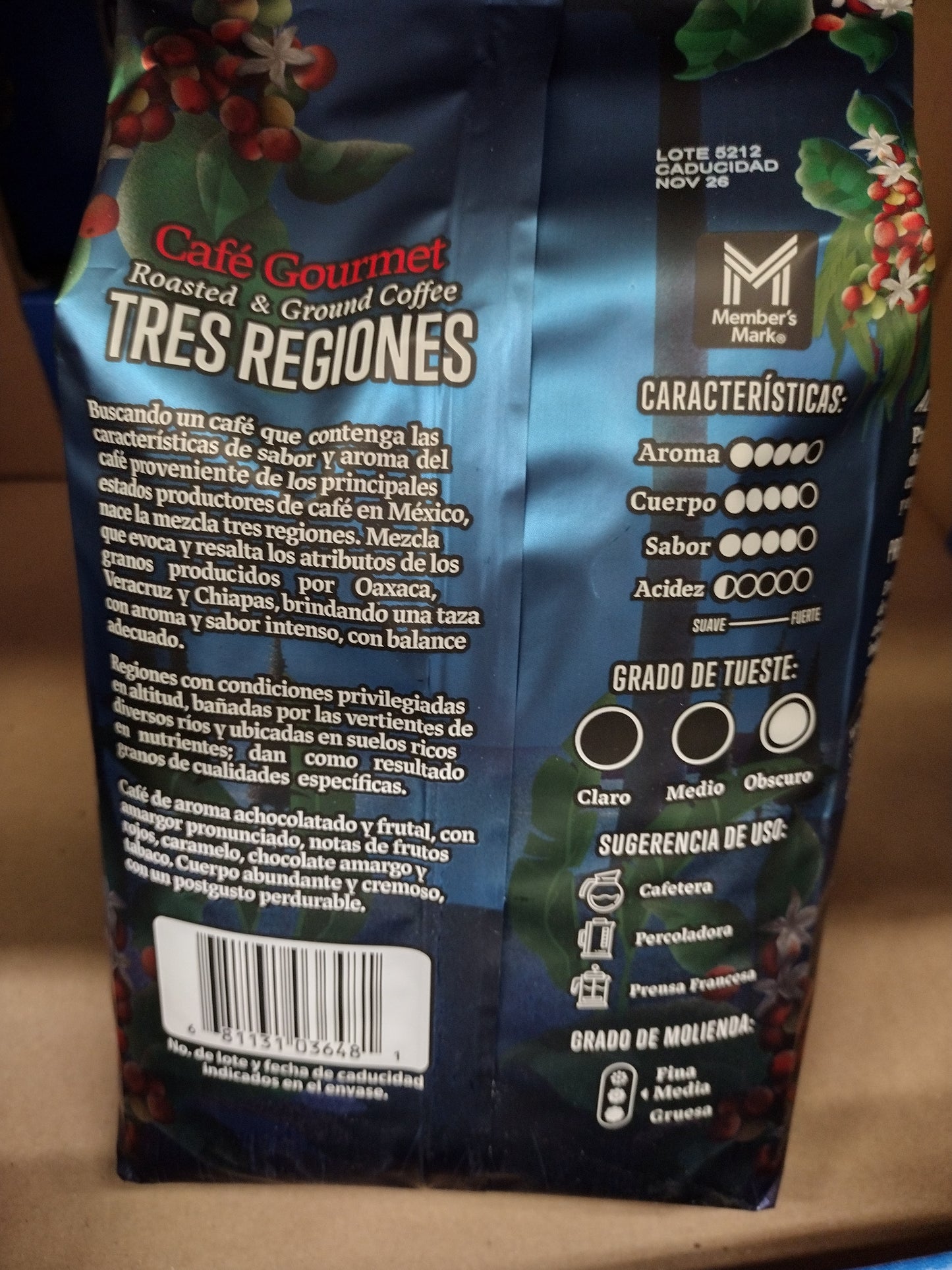 MEMBERS MARK TRES REGIONES GROUND ROASTED COFFEE / CAFE TRES REGIONES TUESTE OBSCURO - BIG 1 KILO BAG - FREE SHIPPING