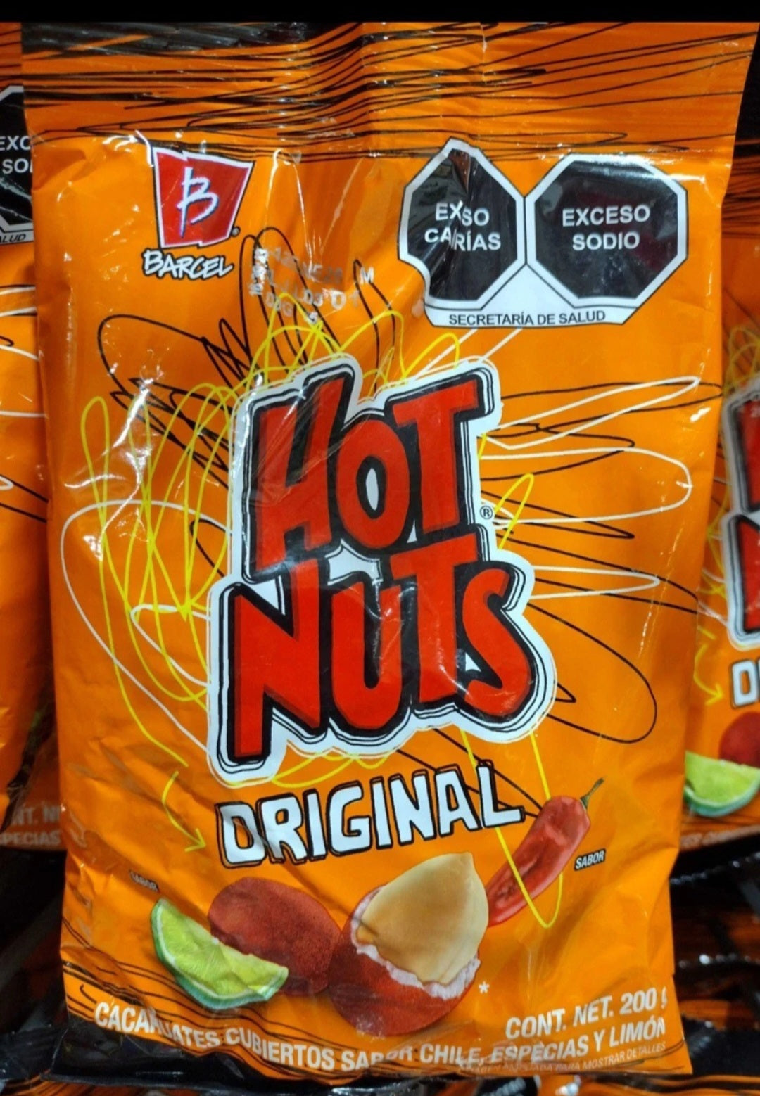 2X BARCEL ORIGINAL HOT NUTS MEXICAN PEANUTS SNACKS - 2 BAGS OF 200g EACH - FREE SHIPPING