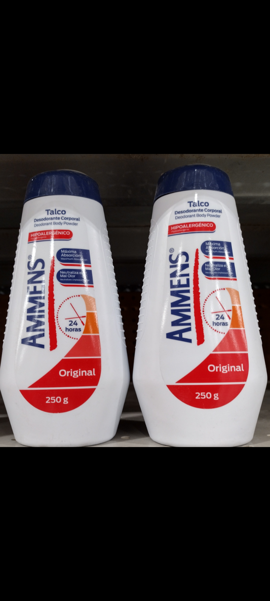 2X AMMENS ORIGINAL TALCO / TALCUM POWDER - 2 CONTAINERS OF 250g EACH - FREE SHIPPING!