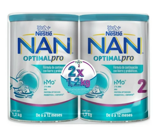 NESTLE NAN OPTIPRO 2 - 2 BIG CANS OF 42.3 OUNCES (1.2 KILOS) EACH - FREE SHIPPING
