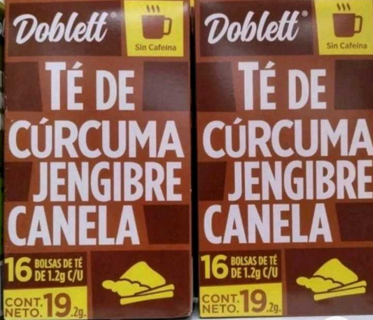 DOBLETT CURCUMA JENGIBRE Y CANELA TE MEXICANO / MEXICAN TURMERIC GINGER AND CINNAMON TEA - 2 BOXES 16 TEA BAGS EACH - FREE SHIPPING
