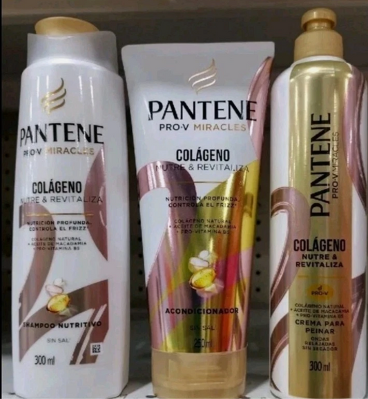 PANTENE COLAGENO SHAMPOO ACONDICIONADOR Y CREMA PARA PEINAR - JUEGO DE 3 PIEZAS / 3 PIECE SET OF COLLAGEN SHAMPOO , CONDITIONER, & HAIR CREAM - FREE SHIPPING