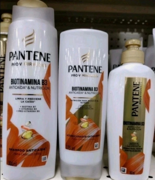 PANTENE BIOTINAMINA SHAMPOO ACONDICIONADOR Y CREMA PARA PEINAR - JUEGO DE 3 PIEZAS / 3 PIECE SET OF BIOTAMINE, SHAMPOO , CONDITIONER, & HAIR CREAM - FREE SHIPPING