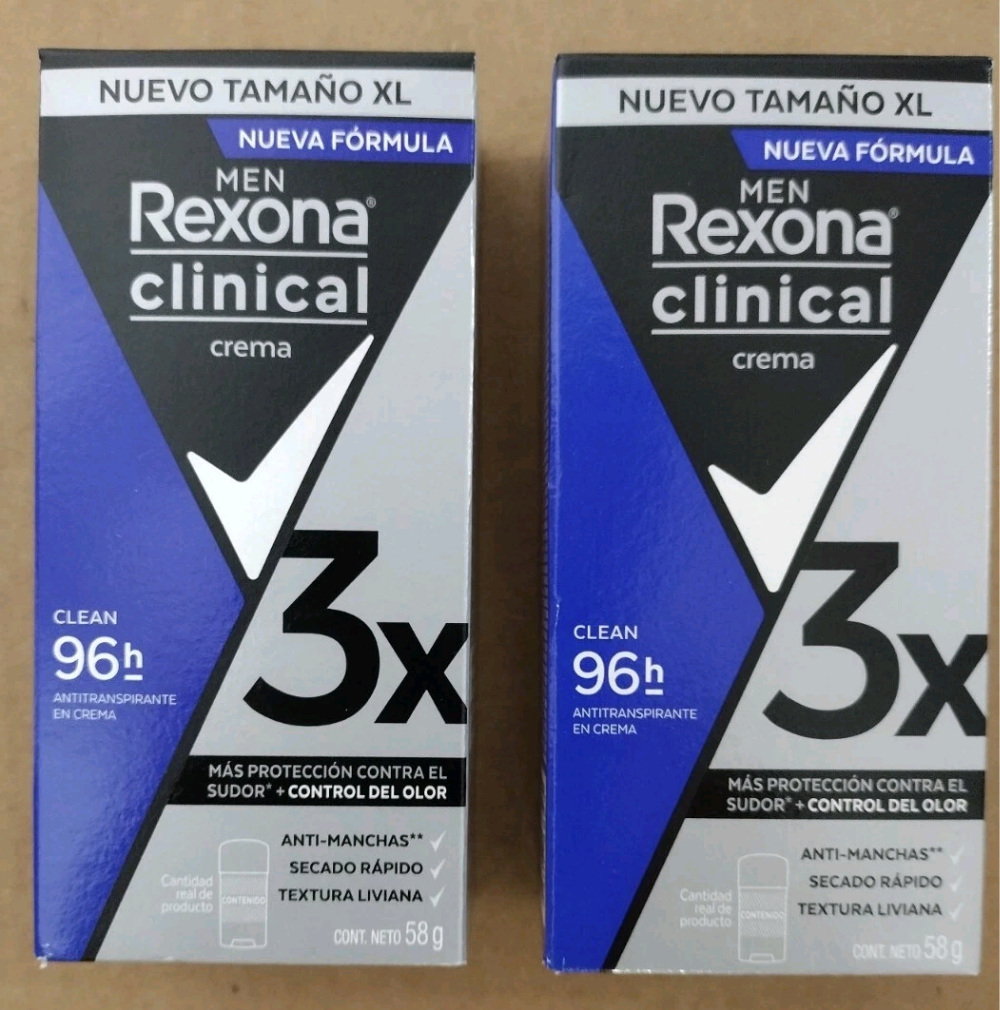 REXONA CLINICAL DESODORANTE CREMA "CLEAN" /  DEODORANT CREAM - 2 BOXES OF 58g EACH - FREE SHIPPING