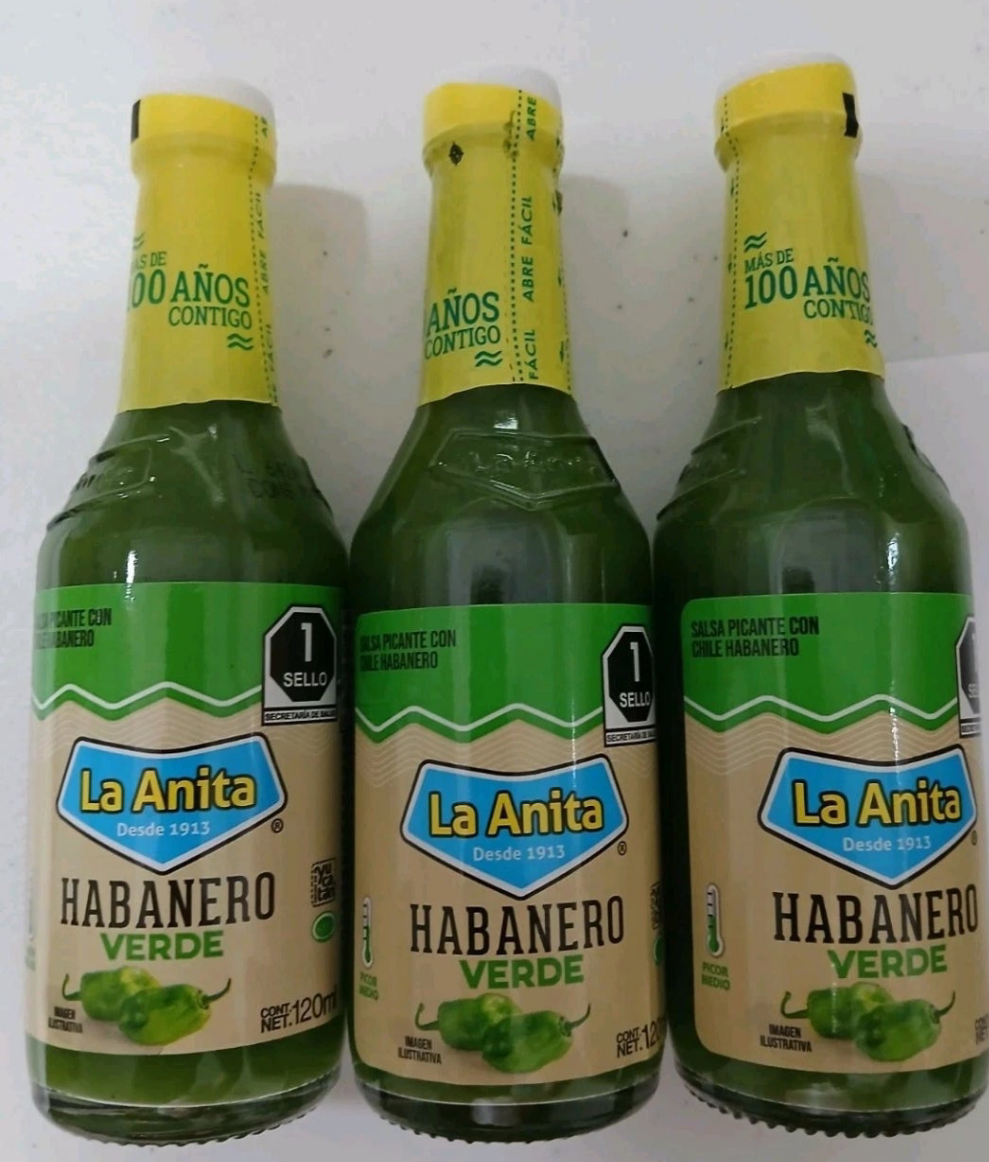 LA ANITA HABANERO VERDE SALSA MEXICANO / GREEN HABANERO MEXICAN SALSA - 3 BOTTLES OF 120ml EACH - FREE SHIPPING
