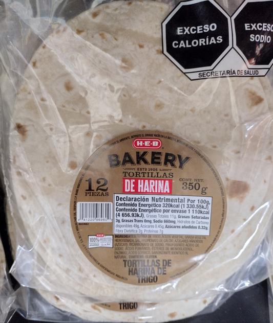 HEB FLOUR ( DE HARINA ) TORTILLAS - 3 PACKAGES OF 12 TORTILLAS EACH. - FREE SHIPPING