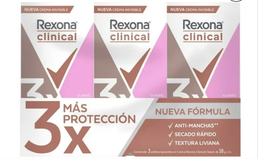 REXONA CLINICAL DESODORANTE CREMA /  DEODORANT CREAM - 3 BOXES OF 58g EACH - FREE SHIPPING