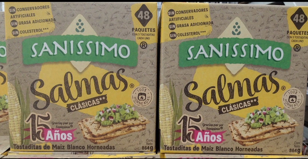 2X SALMAS CLASSIC BAKED WHITE CORN TORTILLA SQUARES / HORNEADAS CLASICAS DE MAIZ BLANCO - 2 BOXES OF 48 PACKETS EACH - FREE SHIPPING