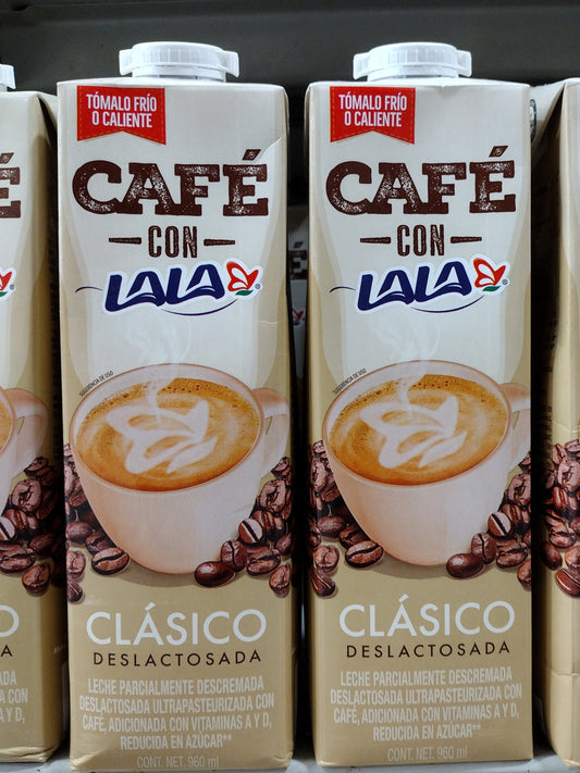 LALA CAFE CON LALA LECHE DESLACTOSADA / COFFEE WITH LACTOSE FREE MILK - 4 ONE LITER BOTTLES - FREE SHIPPING