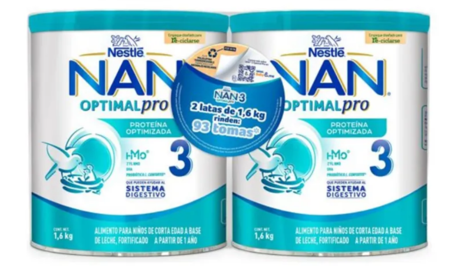 NESTLE NAN OPTIPRO 3 - 2 BIG CANS OF 56.4 OUNCES (1.6 KILOS) EACH - FREE SHIPPING