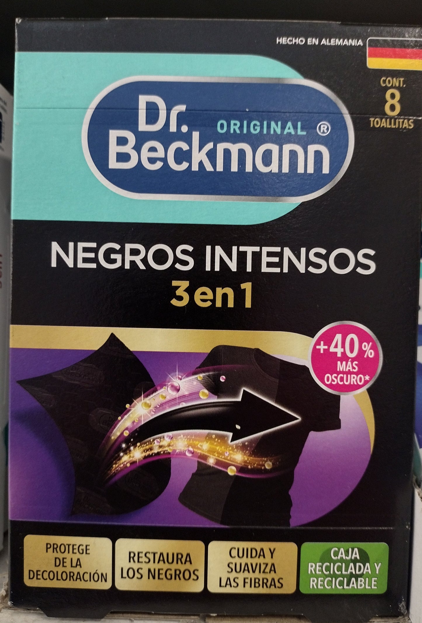 Dr. Beckmann Intensive Black Towelettes / Intensos Negros Toallitas - 8 Pieces per Box