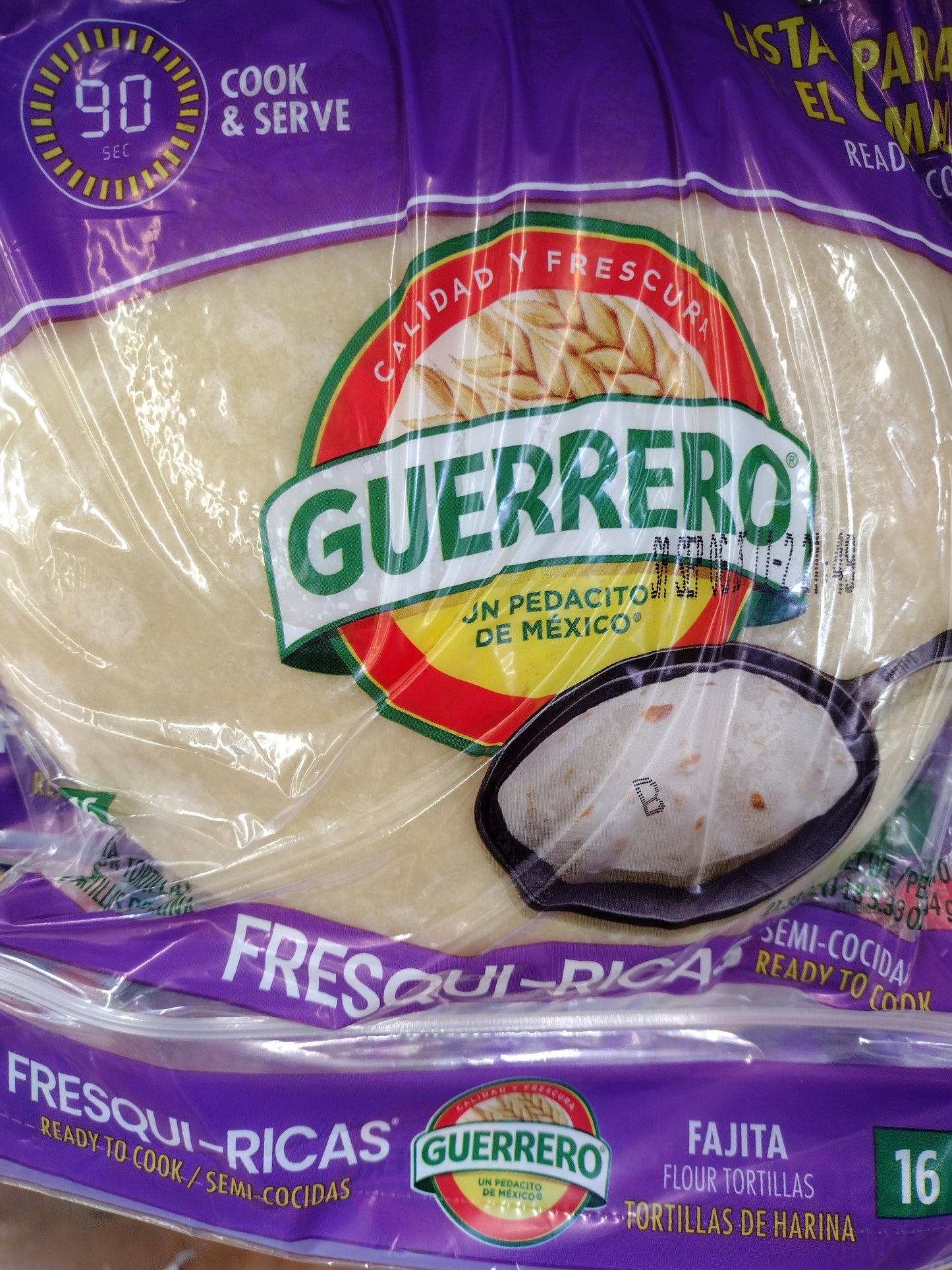 GUERRERO FLOUR ( DE HARINA ) TORTILLAS FRESQUI RICAS - 3 PACKAGES OF 16 TORTILLAS EA. - FREE SHIPPING