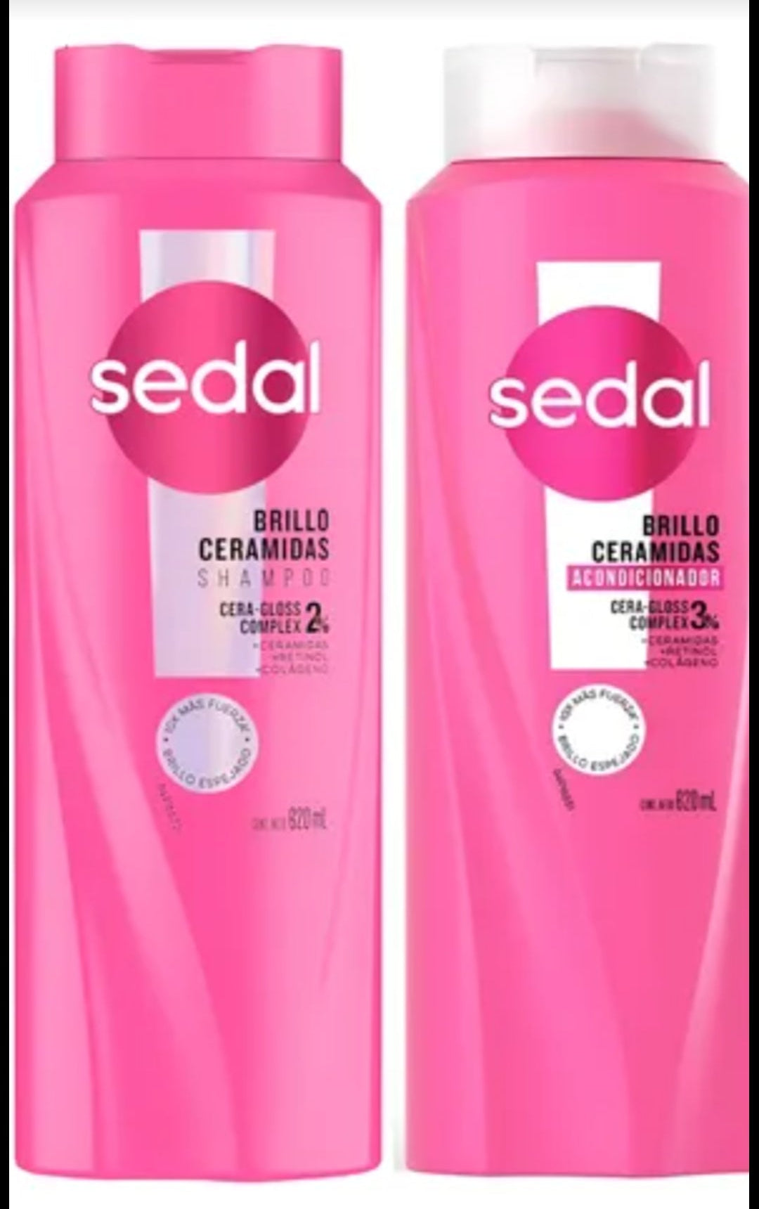 SEDAL CERAMIDES ( CERAMIDAS ) BRILLO SHAMPOO y ACONDICIONADOR - UN FRASCO GRANDE DE 620ml CADA UNO - ENVIO GRATIS
