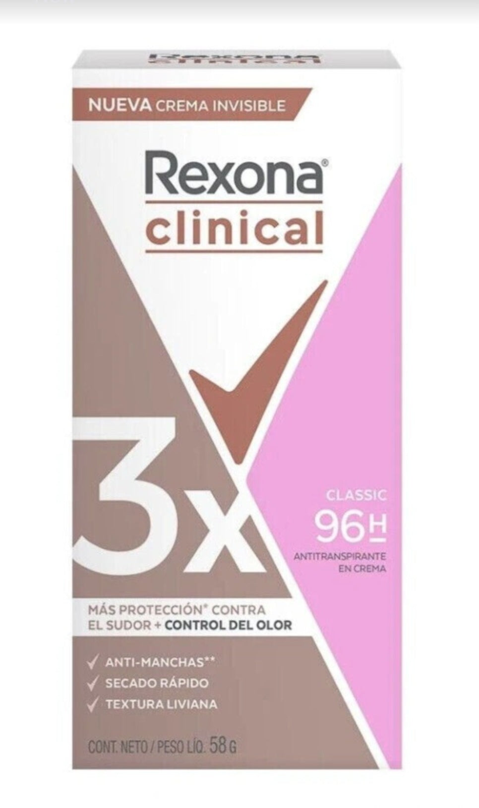 REXONA CLINICAL DESODORANTE CREMA /  DEODORANT CREAM - 3 BOXES OF 58g EACH - FREE SHIPPING