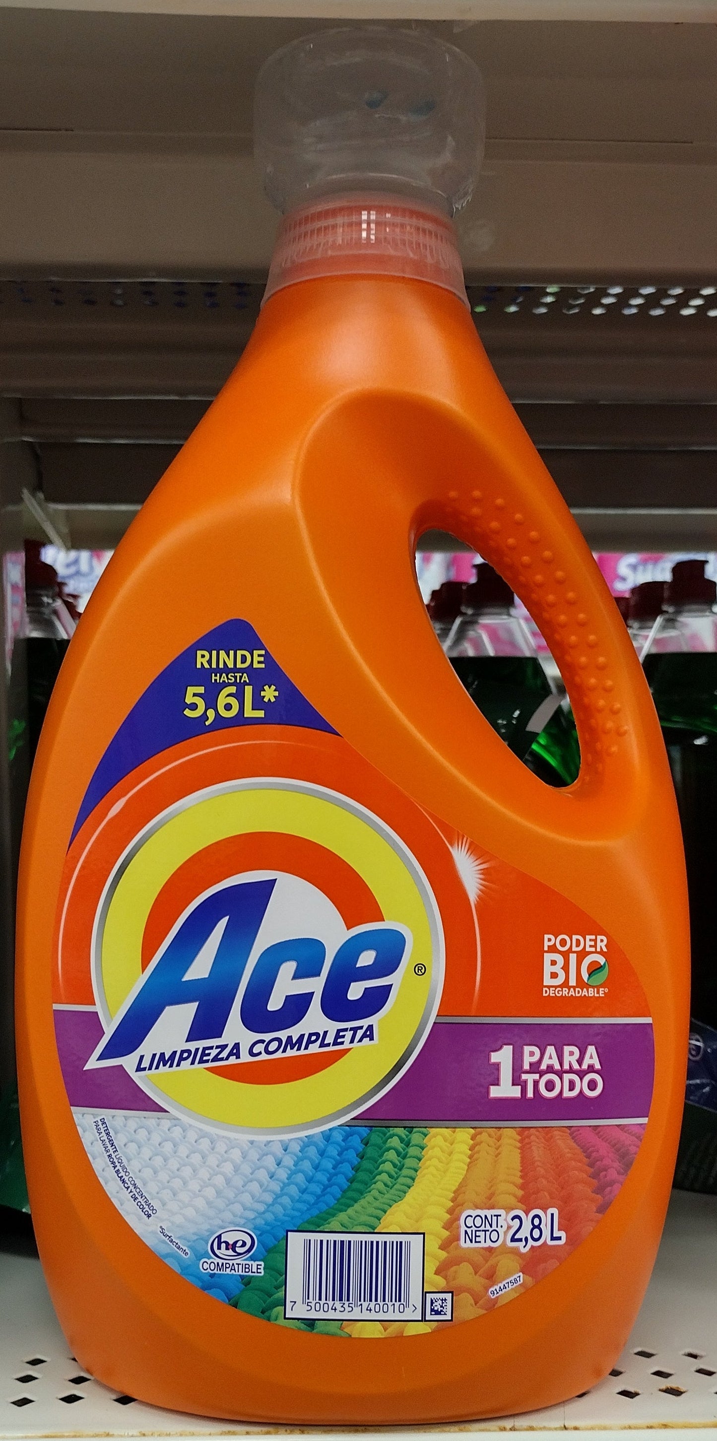 2X ACE DETERGENTE EN LIQUIDO ( LIQUID DETERGENT ) 2 FRASCOS GRANDES DE 2.8 LITROS (95 OUNCES) CADA UNO - ENVIO GRATIS