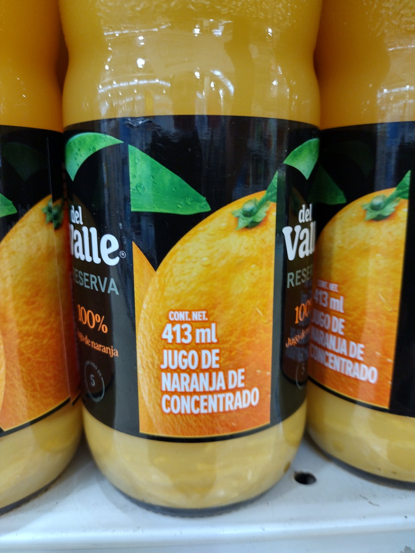 6X DEL VALLE JUGO DE NARANJA 100% ORANGE JUICE  - 6 BOTTLES OF 14 OUNCES (413ml) EACH - FREE SHIPPING