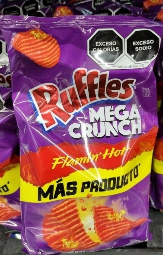 SABRITAS RUFFLES MEGA CRUNCH FLAMING HOT PAPAS FRITAS / MEXICAN POTATO CHIPS - 5 BAGS OF 46g EACH - FREE SHIPPING
