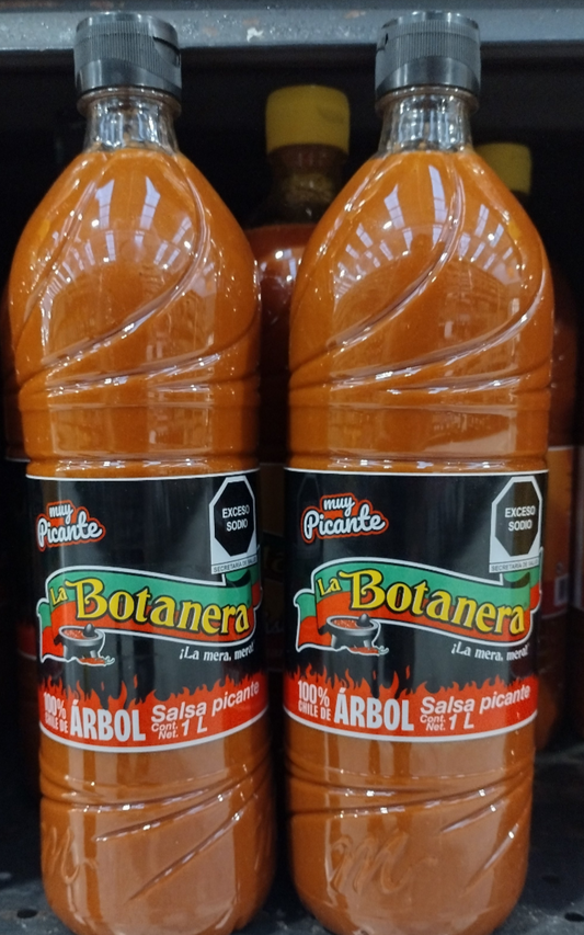 2X LA BOTANERA BIRDS BEAK /  CHILE DE ARBOL - 2 BIG BOTTLES OF 1 Liter (33.8oz) EACH - FREE SHIPPING