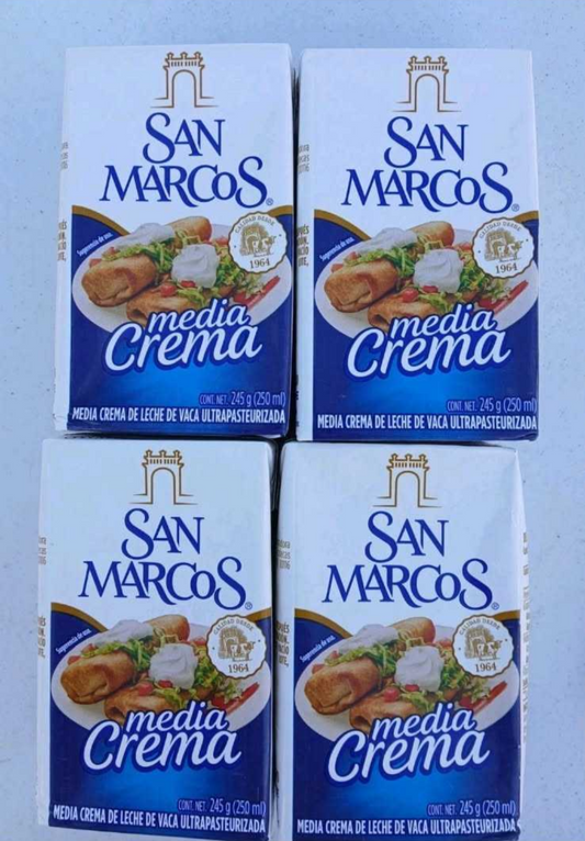 SAN MARCOS MEDIA CREMA / FOOD AND DESSERT CREAM - 4 BOXES OF 250ml EACH - FREE SHIPPING