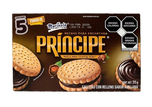 3X MARINELA PRINCIPE GALLETAS CON AVELLANA / HAZELNUT FLAVOR FILLED COOKIES - 3  BOXES OF 315G - FREE SHIPPING