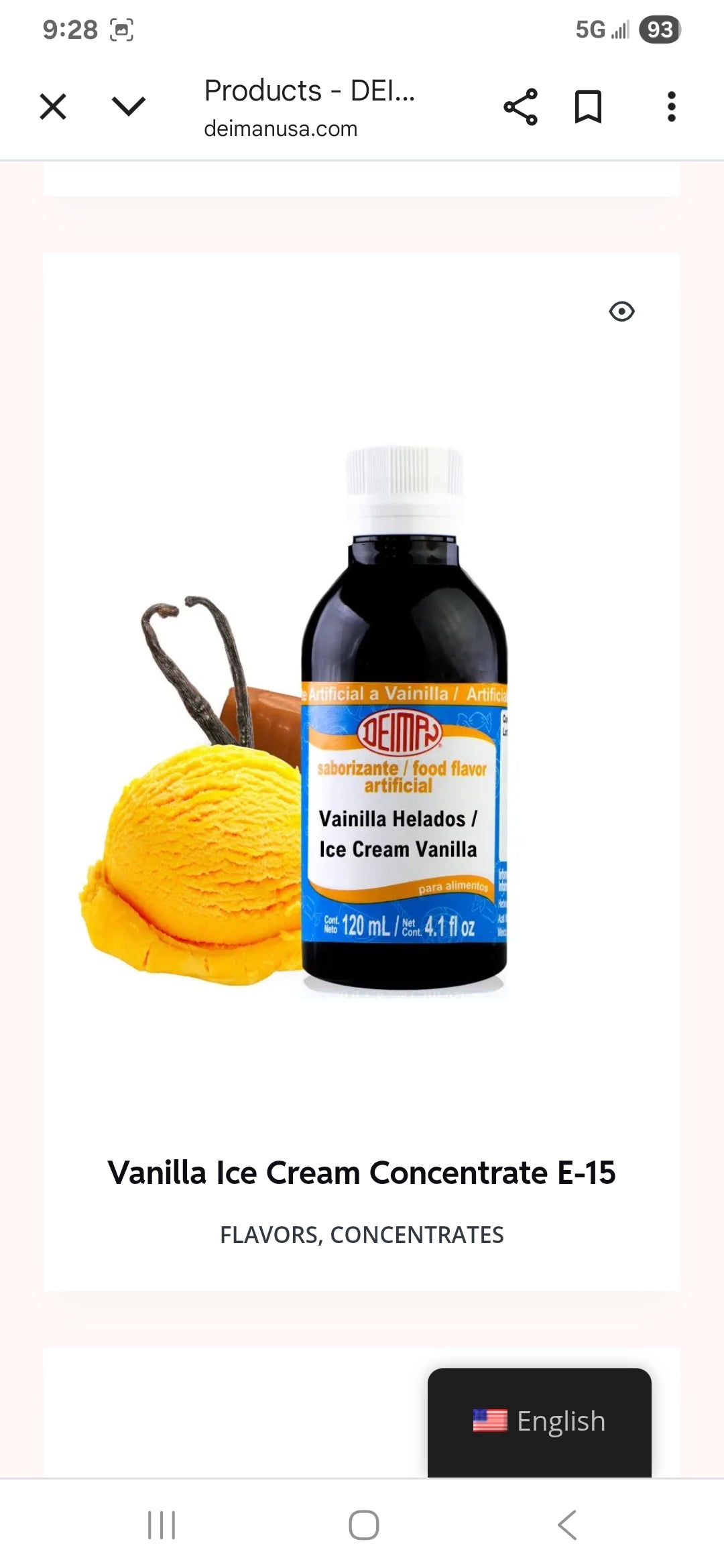 DEIMAN VAINILLA SABORIZANTE CONCENTRADO / VANILLA CONCENTRATE 2 BOTTLES OF 120ml EACH - FREE SHIPPING