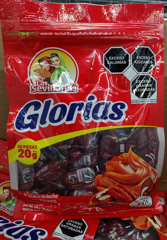 LAS SEVILLANAS GLORIAS DULCE DE LECHE DE CABRA  Y NUEZ ( GOAT MILK AND PECAN CANDY ) - BOLSA GRANDE DE 600g CON 30 PIEZAS GRANDES POR BOLSA ( BIG 600g BAG WITH 30 BIG PIECES PER BAG ) - ENVIO GRATIS ( FREE SHIPPING )